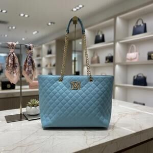 Badgley Mischka Quilted Light Blue Handbag with Gold Chain